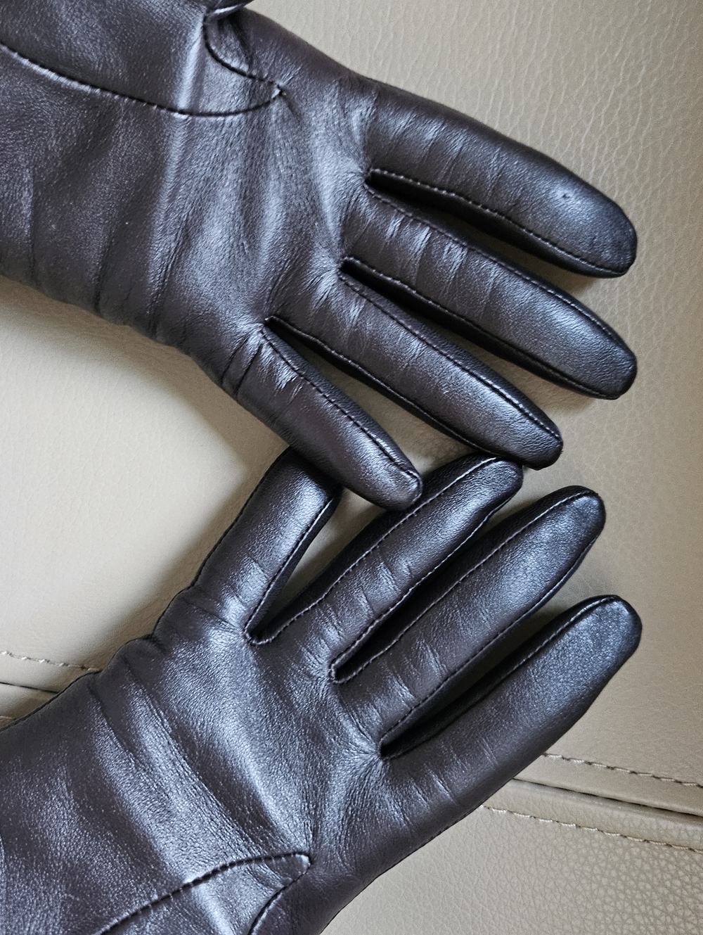 RICH BROWN LEATHER GLOVES with CASHMERE LINING by FOWNES BROTHERS SIZE S - Picture 11 of 14